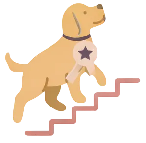 An illustration of a dog climbing the stairs