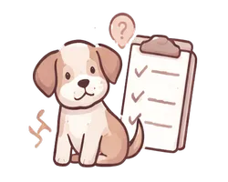 An illustration of a dog sitting in front of a clipboard