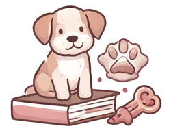 An illustration of a dog sitting on a book