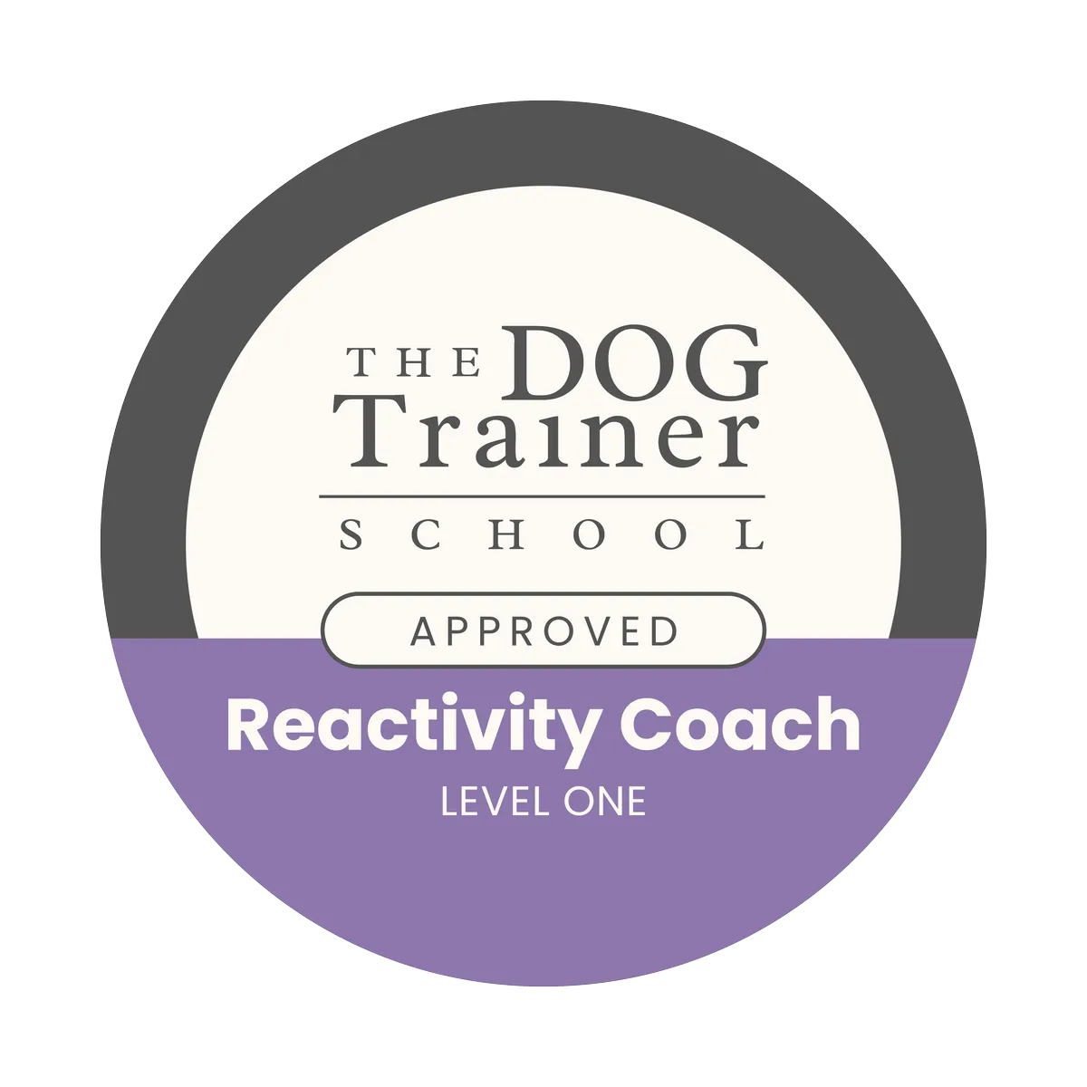 The Dog Trainer School Reactivity Coach accreditation badge